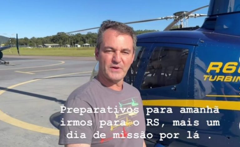 Empresário de Criciúma usa helicóptero para ajudar desabrigados no RS
